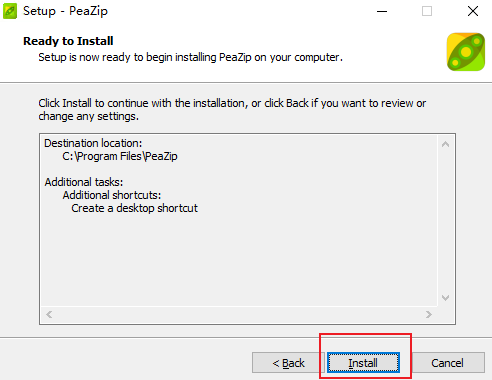 PeaZip 点击 Install 安装