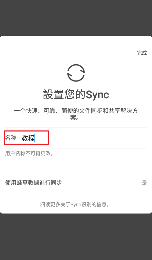 安装 Sync 后设置名称