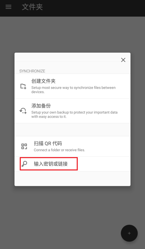 选择输入密钥或链接